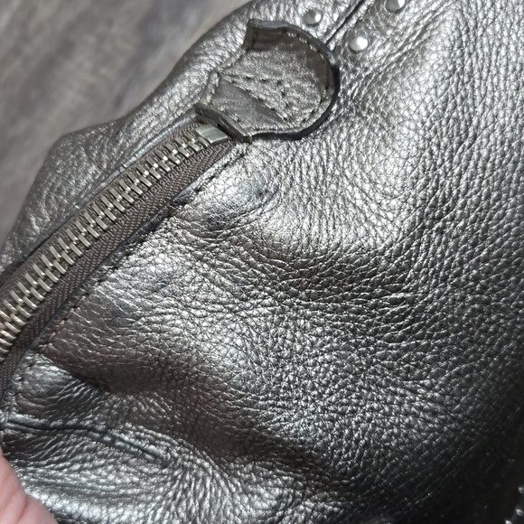 Michael Kors Altor Metallic Gray Leather Studded Top Handle Y2K Satchel - Picture 7 of 15